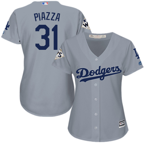 Dodgers #31 Mike Piazza Grey Alternate Road World Series Bound Women's Stitched MLB Jersey